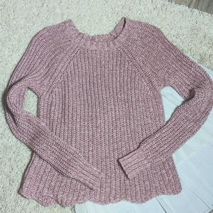 American Eagle Outfitters LS sweater Cotton Nylon Scalloped Hem Crew Neck sz S